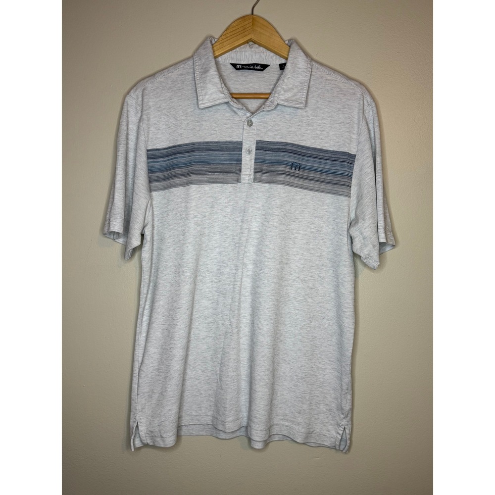 TravisMathew Mens Large Gray Heather Chest‎ Stripe Pima Cotton Blend Polo Shirt